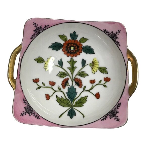 Vtg Noritake Serving Dish Bowl Pink Luster Gold Detail Square Mid-Century Modern - Picture 6 of 6
